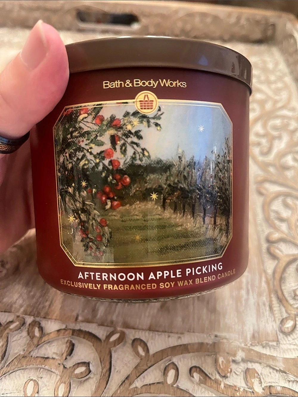 Bath & Body Works Afternoon Apple Picking 3-Wick Candle Red & Green